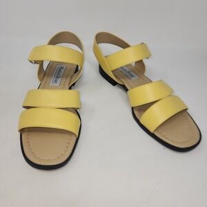 Madeline Stuart Pickles Sandals Womens 10M Yellow Leather Strappy Block Heel